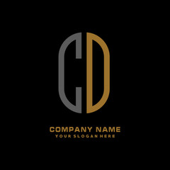 CD minimalist letters, with black and gold, white, black background logos