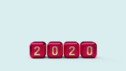 2020 gold number on cubes red Metallic color 3d rendering for new year content.