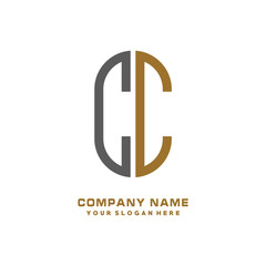 CC minimalist letters, with black and gold, white, black background logos