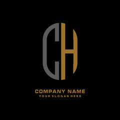 CH minimalist letters, with black and gold, white, black background logos