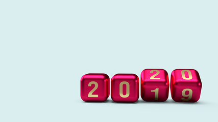 2020 gold number on cubes red Metallic color 3d rendering for new year content.