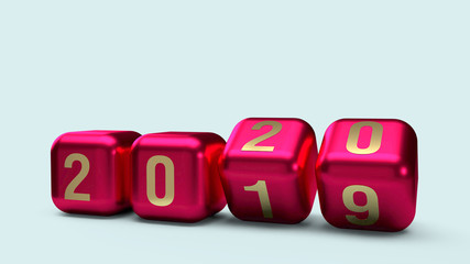 2020 gold number on cubes red Metallic color 3d rendering for new year content.