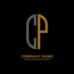 Obraz premium CP minimalist letters, with black and gold, white, black background logos