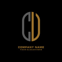 CV minimalist letters, with black and gold, white, black background logos