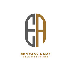EA minimalist letters, with black and gold, white, black background logos