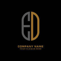 ED minimalist letters, with black and gold, white, black background logos