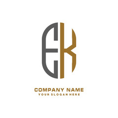 EK minimalist letters, with black and gold, white, black background logos
