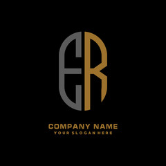 ER minimalist letters, with black and gold, white, black background logos