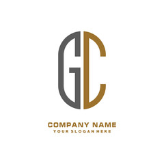 GC minimalist letters, with black and gold, white, black background logos