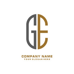 GE minimalist letters, with black and gold, white, black background logos