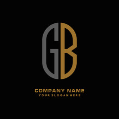 GB minimalist letters, with black and gold, white, black background logos