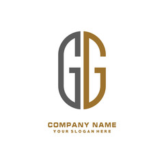 GG minimalist letters, with black and gold, white, black background logos