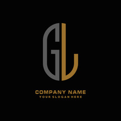 GL minimalist letters, with black and gold, white, black background logos