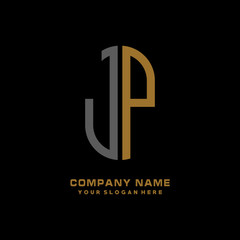 JP minimalist letters, with black and gold, white, black background logos
