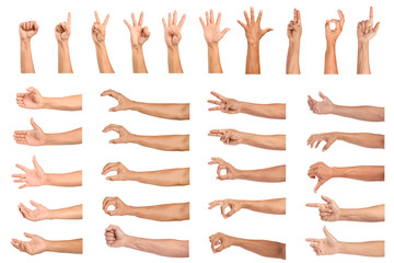 set of human hands isolated on white background
