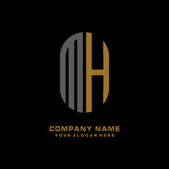 MH minimalist letters, with black and gold, white, black background logos