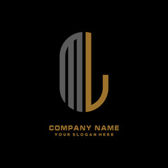 ML minimalist letters, with gray and gold, white, black background logos