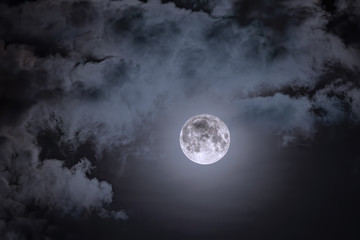 Night sky and a full moon in the clouds