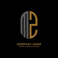 MZ minimalist letters, with gray and gold, white, black background logos