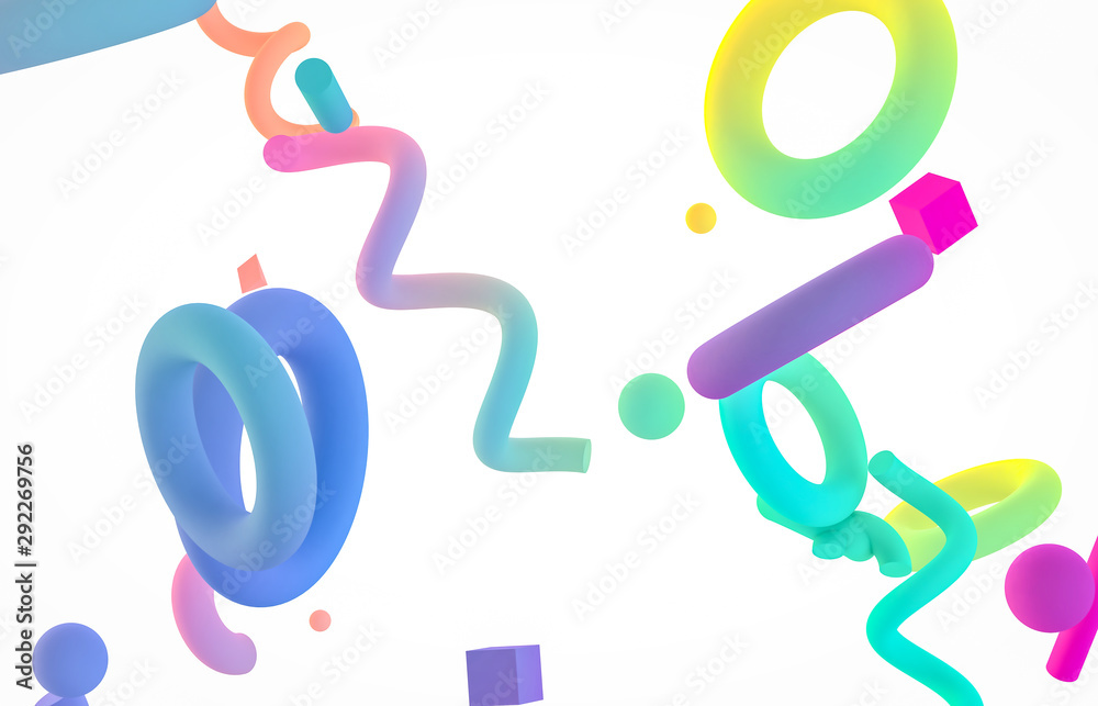 Poster abstract colorful 3d art background. holographic geometric shape form floating on white isolated bac