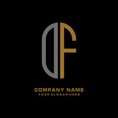 OF minimalist letters, with gray and gold, white, black background logos