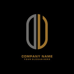 OV minimalist letters, with gray and gold, white, black background logos