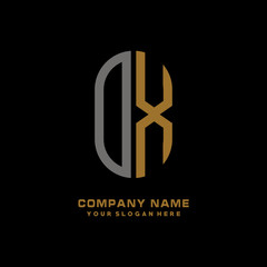 OX minimalist letters, with gray and gold, white, black background logos
