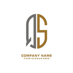 QS minimalist letters, with gray and gold, white and black background logos