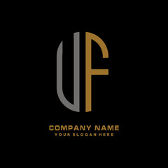 UF minimalist letters, with gray and gold, white and black background logos