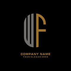 WF minimalist letters, with gray and gold, white and black background logos