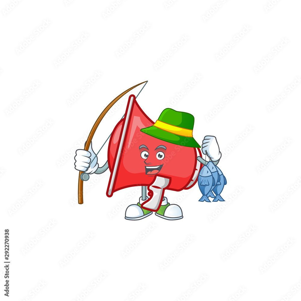 Sticker fishing red loudspeaker mascot on white background