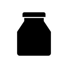 Medicine bottle and pills. Black and white icon vector