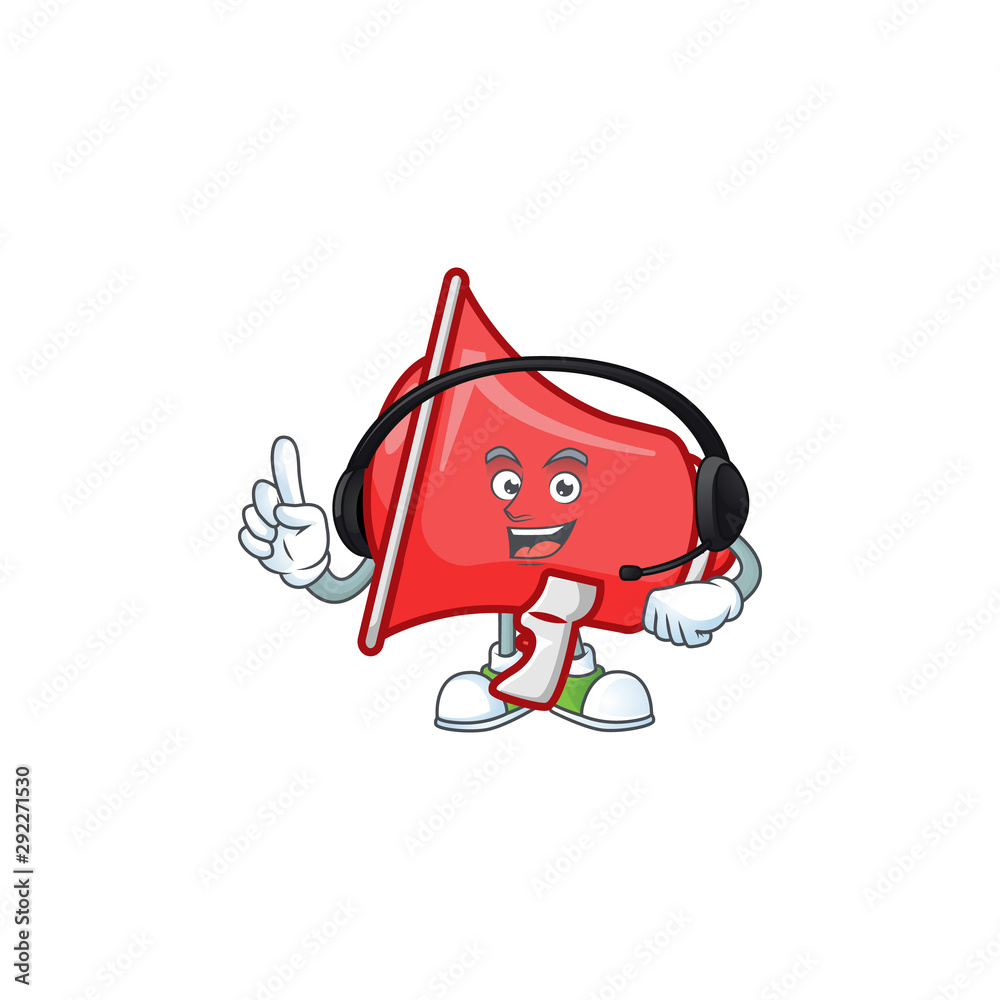 Sticker with headphone red loudspeaker with cartoon mascot style