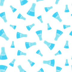 Seamless pattern Chemistry glass flask blue