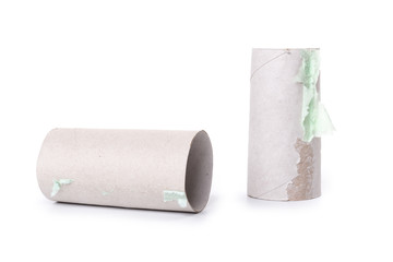 Paper tube of toilet paper, isolated on white background