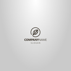 Fototapeta premium black and white simple vector minimalistic line art logo of leaf in a round frame