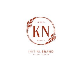 Fototapeta premium K N KN Beauty vector initial logo, handwriting logo of initial signature, wedding, fashion, jewerly, boutique, floral and botanical with creative template for any company or business.
