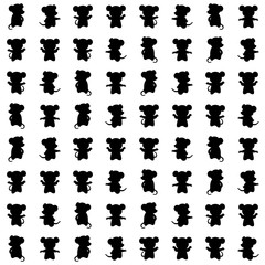 mouse silhouettes. vector seamless pattern with animals. simple black and white illustration. repetitive baby background. textile paint. fabric swatch. wrapping paper. continuous print