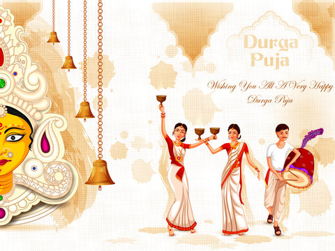 vector illustration of Happy Durga Puja festival background for India holiday Dussehra