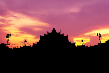 silhouette of temple at sunset