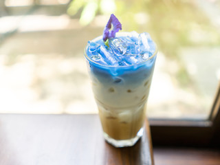 Iced coffee at cafe on table