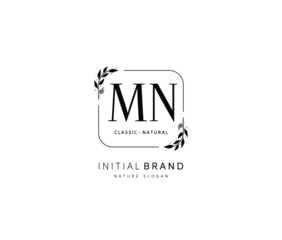 M N MN Beauty vector initial logo, handwriting logo of initial signature, wedding, fashion, jewerly, boutique, floral and botanical with creative template for any company or business.