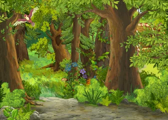  cartoon summer scene with meadow in the forest illustration for children © honeyflavour