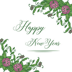 Template design of card or poster happy new year, with graphic green leafy floral frame. Vector