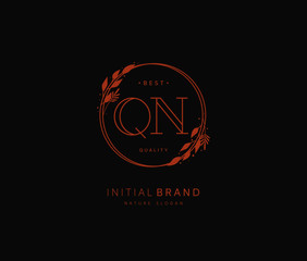 Q N QN Beauty vector initial logo, handwriting logo of initial signature, wedding, fashion, jewerly, boutique, floral and botanical with creative template for any company or business.