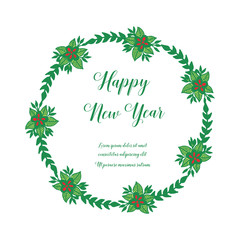 Banner happy new year, with plant of green leafy flower frame. Vector