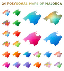 Set of vector polygonal maps of Majorca. Bright gradient map of island in low poly style. Multicolored Majorca map in geometric style for your infographics.