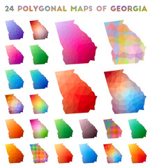 Set of vector polygonal maps of Georgia. Bright gradient map of us state in low poly style. Multicolored Georgia map in geometric style for your infographics.