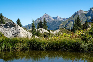 Fototapeta na wymiar Nature and hiking around the famous village of Lech am Arlberg, Vorarlberg, Austria, Europe