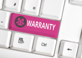 Handwriting text Warranty. Conceptual photo Free service of repair and maintenance of the product...